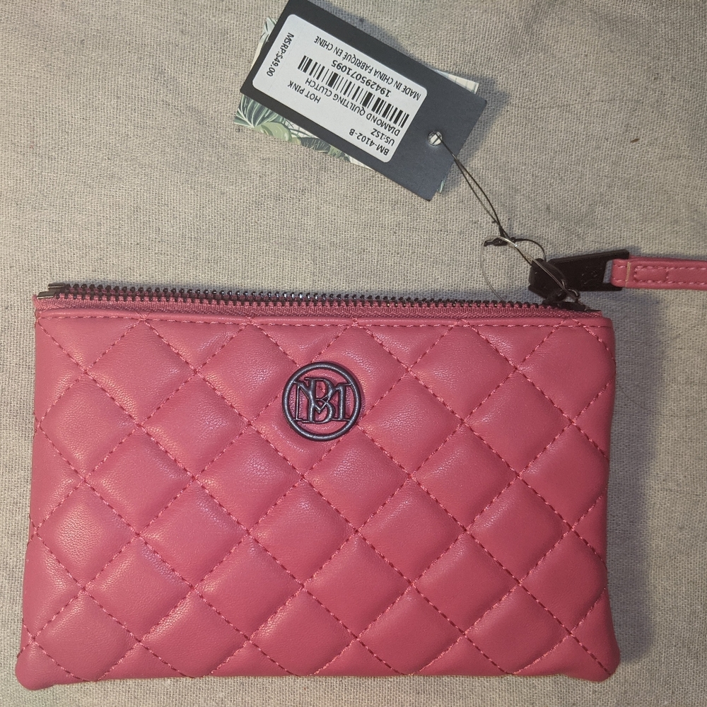 Studio Badgley Mischka hot pink quilted clutch NWT